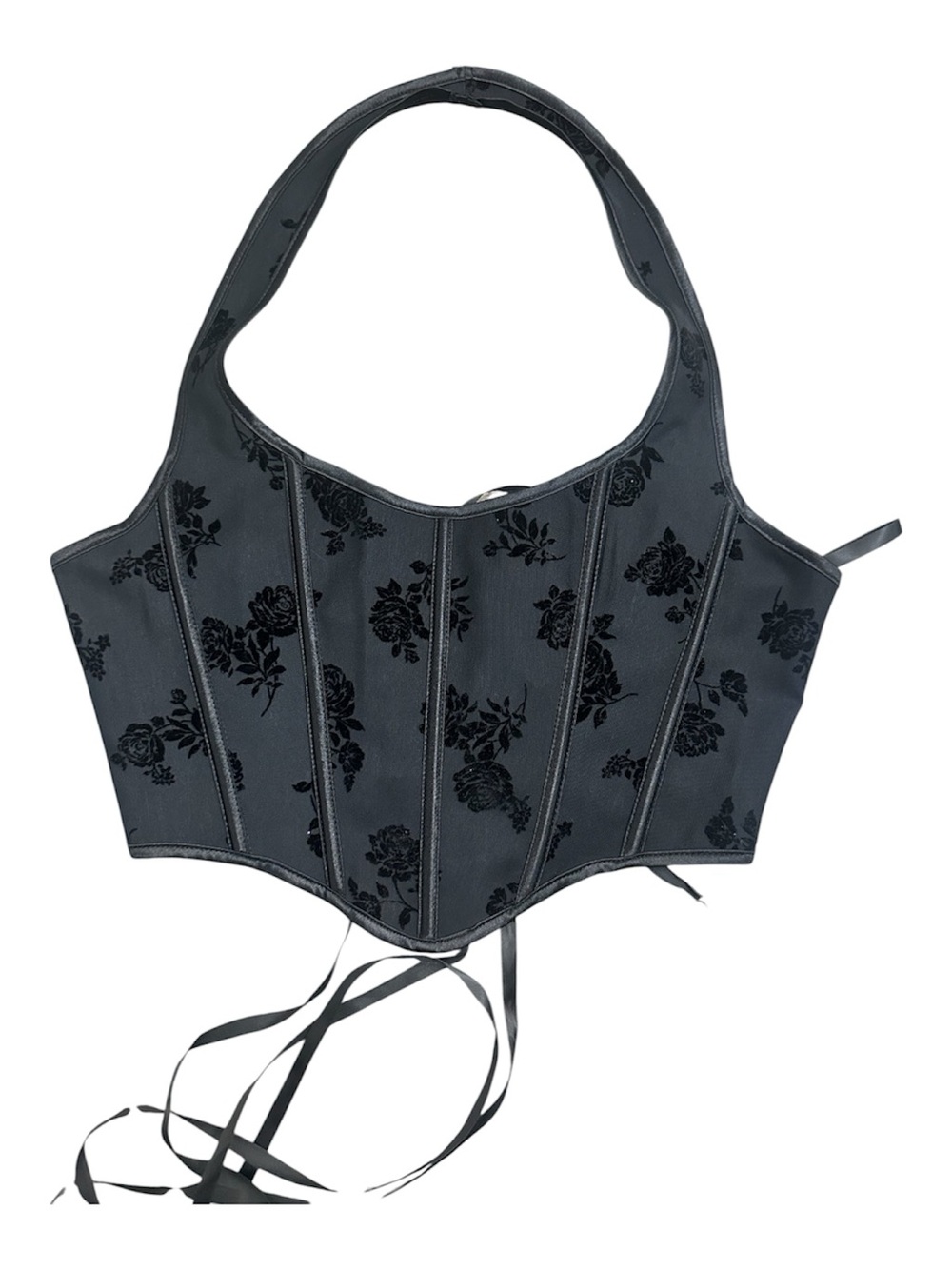 Black Floral Velvet Bustier Corset Top - Women Intimates